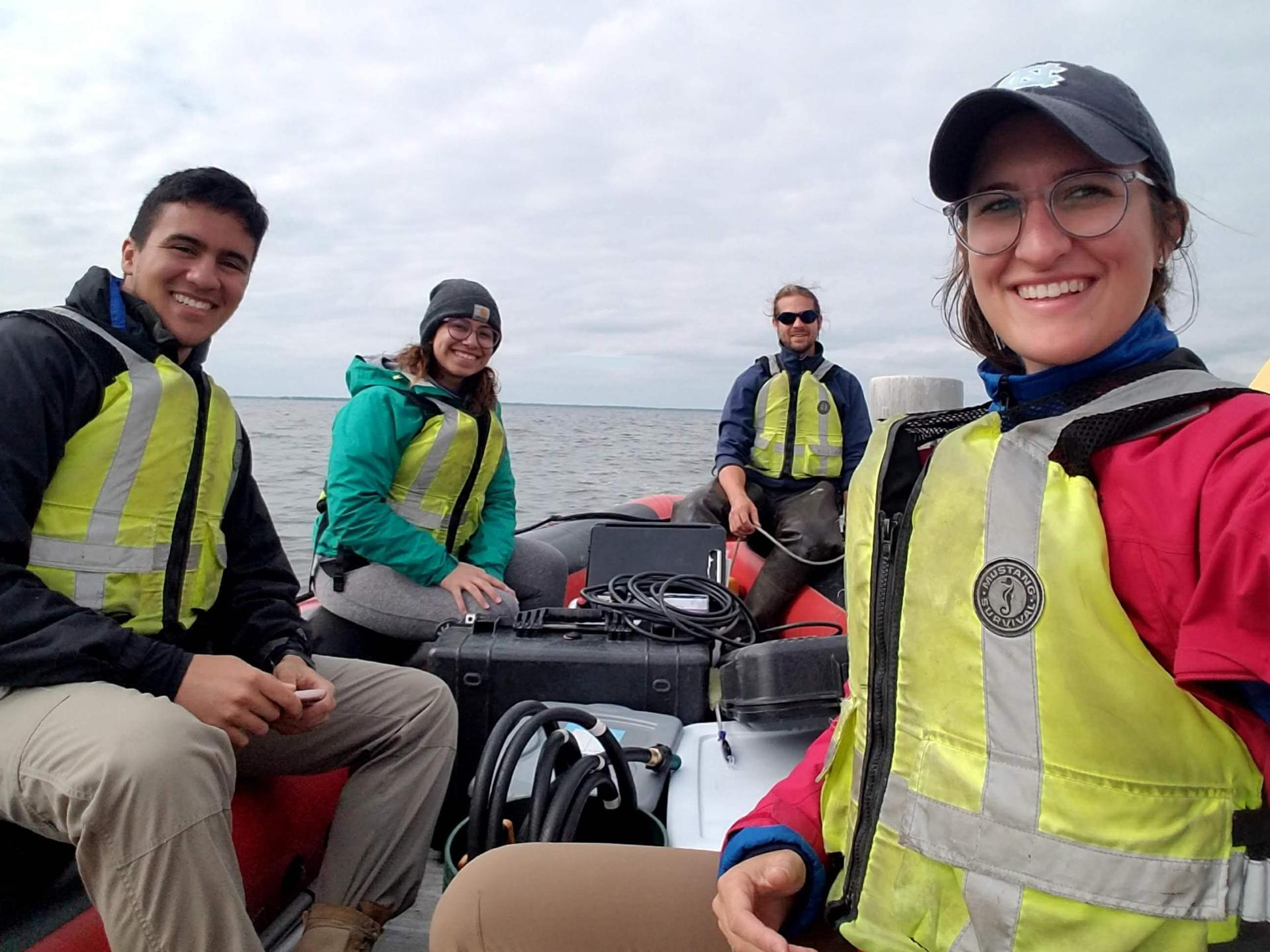 Student Water Researchers on boat in Lake Champlain